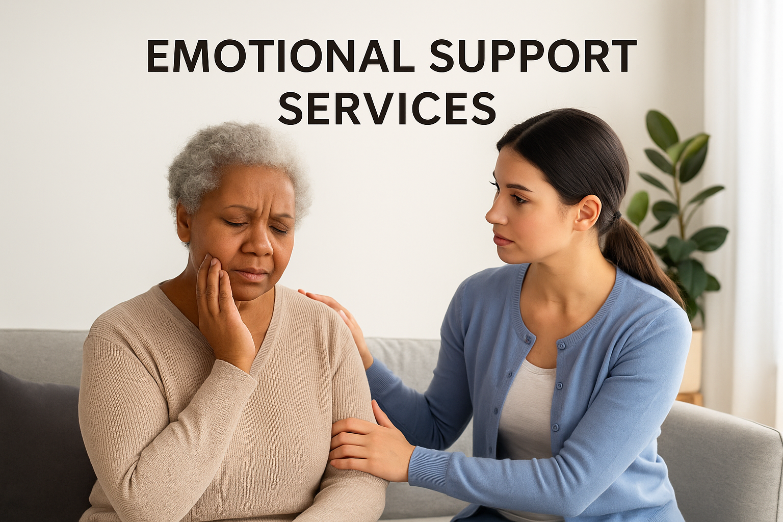 Professional caregiver providing emotional support to senior in Mecklenburg County