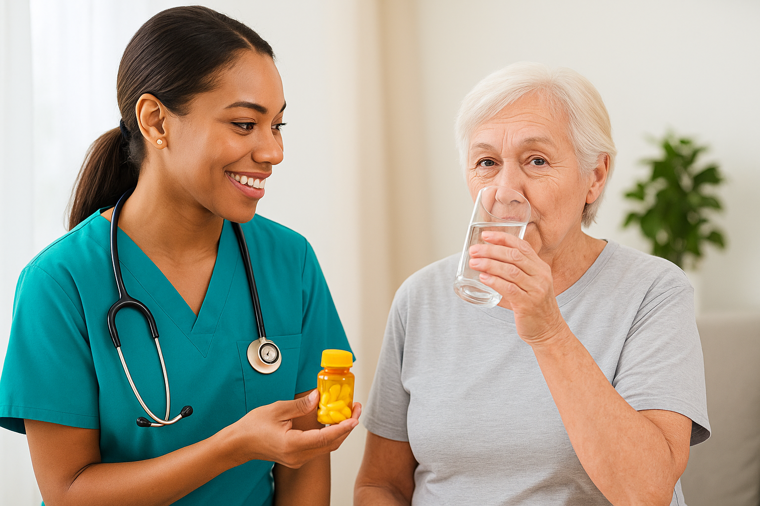 Professional caregiver providing medication reminder services in Charlotte, NC