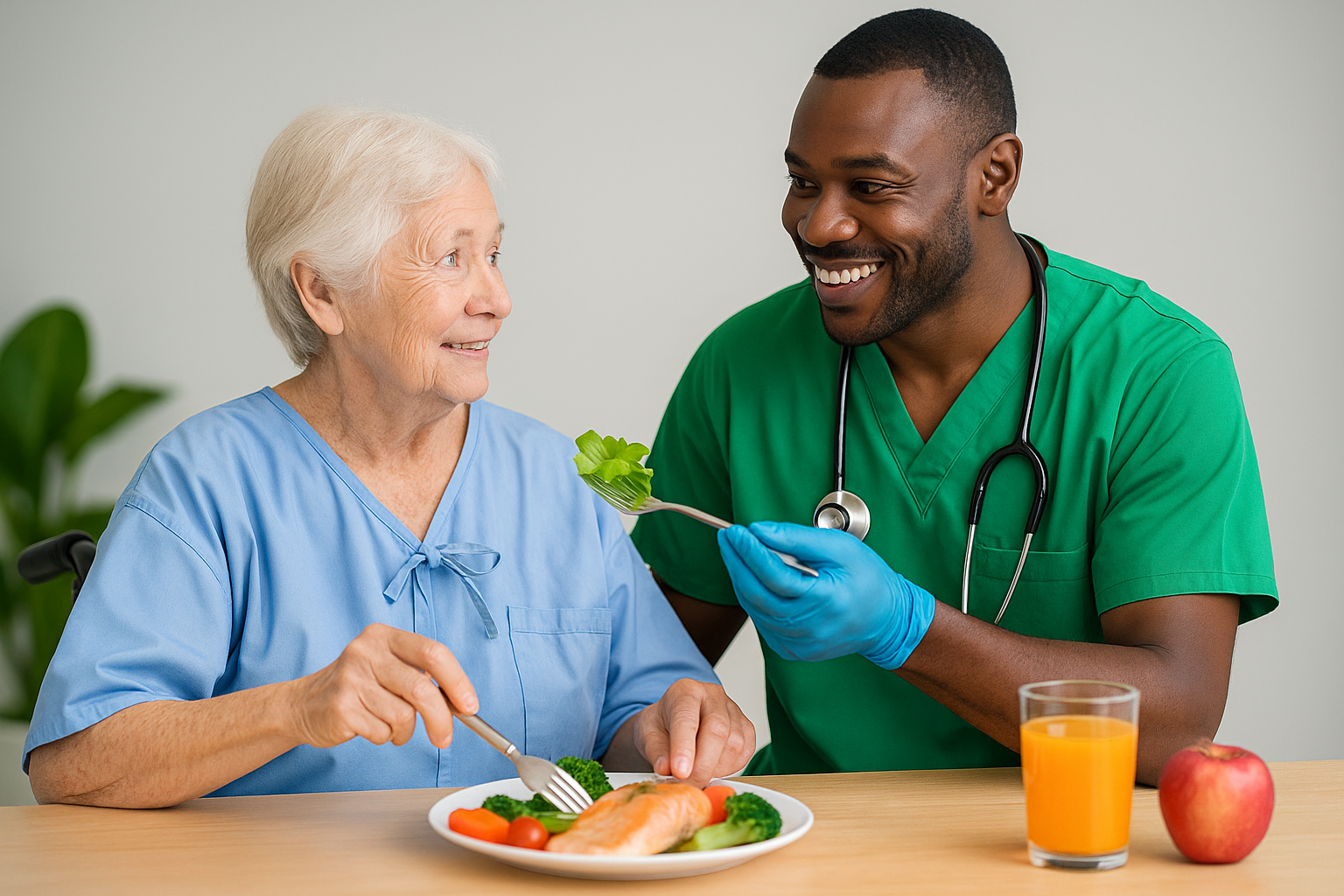 Professional caregiver providing nutrition support to senior in Charlotte, NC