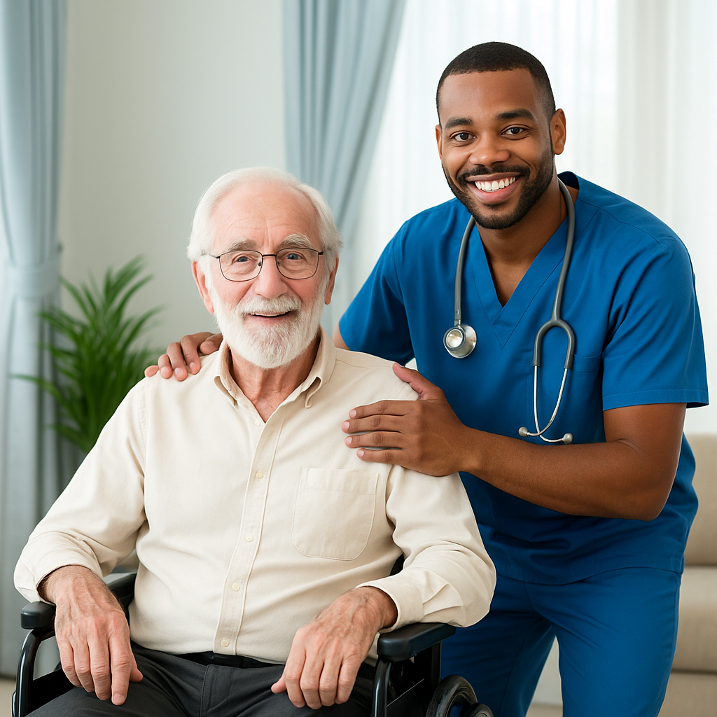 Professional caregiver providing compassionate care to senior in Mecklenburg County home
